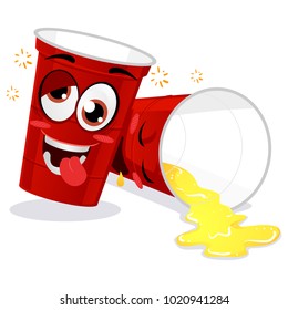 Vector Illustration of Two Red Plastic Beer Pong Cup Feeling Drunk Mascot