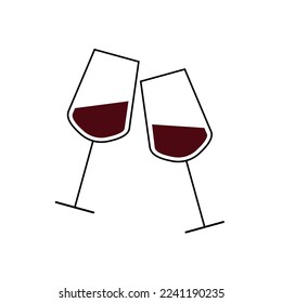 Vector illustration of two red wine glasses, icon. Celebrate and cheers