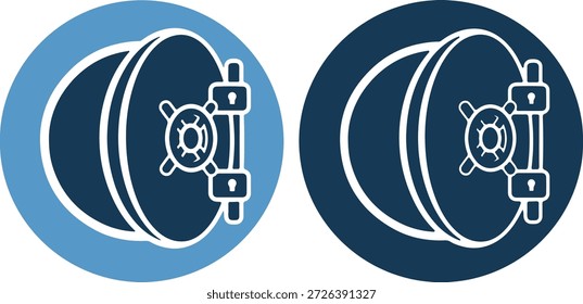 Ilustración vectorial de dos carretes en círculo azul, aislado sobre fondo blanco, que simboliza la producción de películas y medios