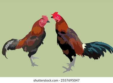 Vector illustration of two roosters, fighting cocks