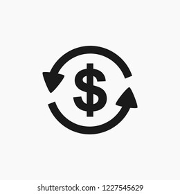 Vector illustration of two round arrows turning around the american Dollar sign logo - money stock exchange concept