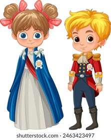 Vector illustration of two royal children dressed up