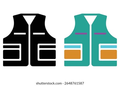 Ilustração vetorial de dois coletes de segurança que mostram variações de cor diferentes e design minimalista.