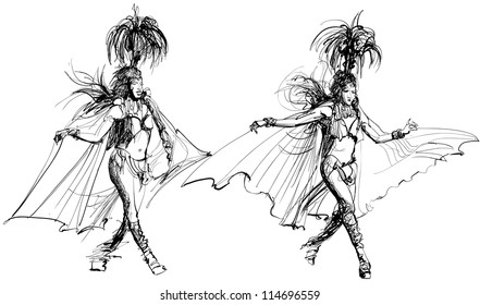 Vector illustration of two samba dancer