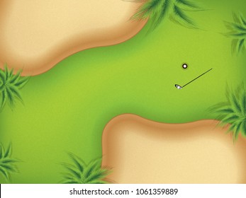Vector illustration of two sand bunkers on the golf course, top view.