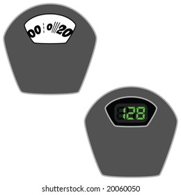 Vector illustration of two scales: one digital and an older analog model