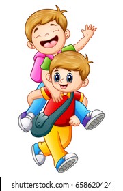 Vector illustration of Two school kids going to school