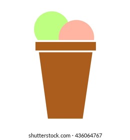 Vector illustration of Two scoops of ice cream in a brown cup.