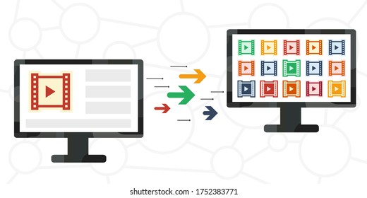 vector illustration of two screens and video for visual content sharing and internet TV media