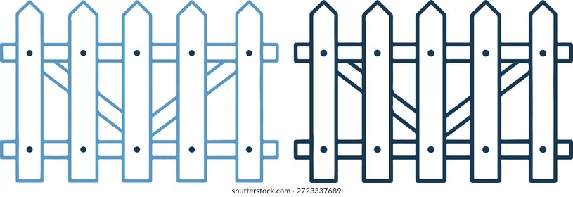 Ilustración vectorial de dos secciones de una valla de madera en azul claro y azul oscuro, mostrando un diseño rústico y natural sobre un fondo blanco puro