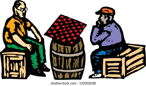 Vector illustration of two senior men playing chess