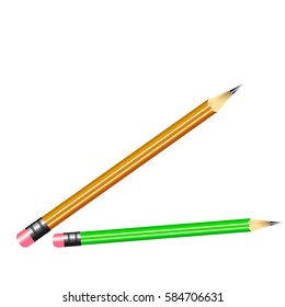 Vector illustration of two sharpened detailed pencils isolated on white background