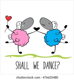 vector illustration - two sheep with red hearts