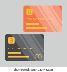 Ilustración vectorial de dos tarjetas de crédito brillantes. Plantilla de tarjeta de crédito de diseño plano.

