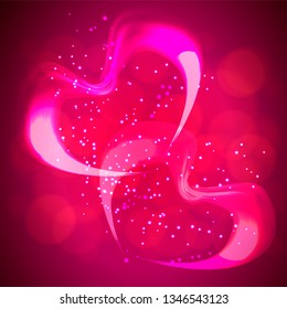 Vector illustration. Two Shiny hearts on bokeh pink background.