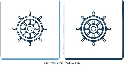Ilustración vectorial de dos iconos de la rueda de la nave en gradiente azul sobre fondo blanco, conveniente para la navegación o los conceptos marítimos