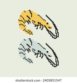 Vektorgrafik von zwei Garnelen. Trendy Postcard, Design, Element. Pixelart