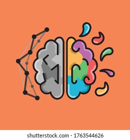 Vector illustration of two sides of the brain, analytic and logical left side, creative and artistic left side, on a flat background