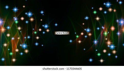 Vector illustration with two sides glow with glitter and stars as background in bright colors