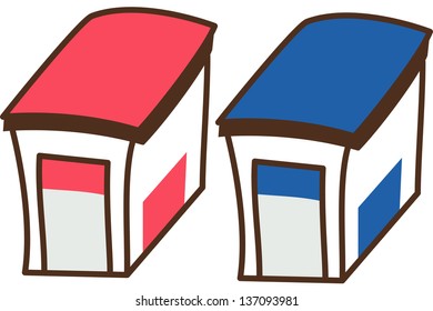Ilustración vectorial de dos edificios sencillos