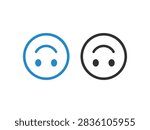 Vector illustration of two simple circular icons, one blue and one black, each featuring an upside-down smiley face symbol, conveying feelings of sadness, disappointment, or negativity.