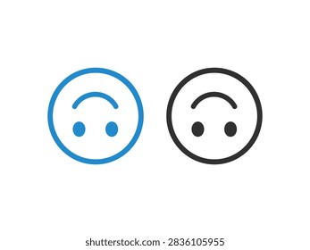 Vector illustration of two simple circular icons, one blue and one black, each featuring an upside-down smiley face symbol, conveying feelings of sadness, disappointment, or negativity.