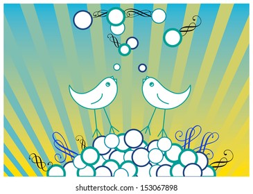 vector illustration of two singing birds