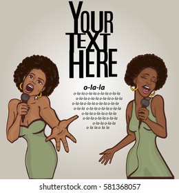 vector illustration of a two singing  women . karaoke party . copy space
