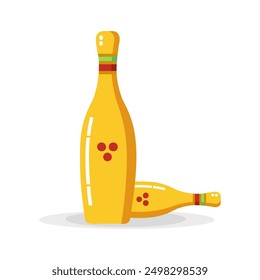Vector illustration of two skittles, with one standing upright and the other lying down, positioned side by side in a clean and simple style