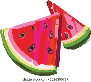 Vektorgrafik der beiden Wassermelonenscheiben einzeln auf weißem Hintergrund