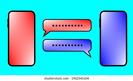 ilustración vectorial, dos smartphone con un icono de chat en el medio