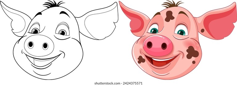 Vector illustration of two smiling cartoon pigs