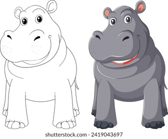 Vector illustration of two smiling hippos