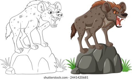 Ilustración vectorial de dos hienas gruñendo.