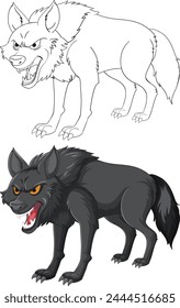 Vector illustration of two snarling wolves.