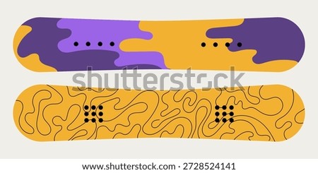 Vector illustration of two snowboards. Winter sports boards for snowboarding, mountain riding and alpine resorts. Isolated design for sport equipment, outdoor and adventure concepts