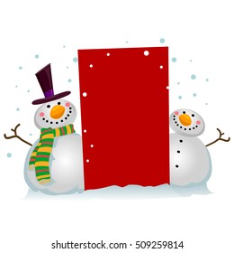 Vector Illustration of Two Snowman with a Blank Board