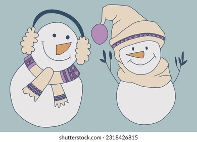 Vector illustration of two snowmen