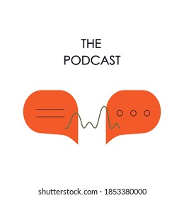 Vector illustration of two speech bubbles and a sound wave between them. Heart shape. Podcast concept, flat style