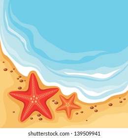 Vector illustration of two starfishes on the beach