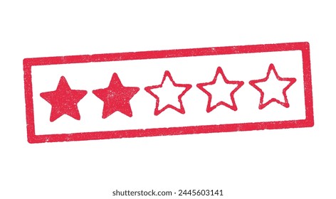 Ilustración vectorial de dos estrellas en cinco calificaciones en tinta roja
