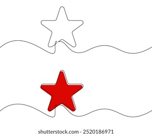 Ilustração vetorial de duas estrelas, uma vermelha e outra contornada, conectada por linhas fluindo em um design minimalista.