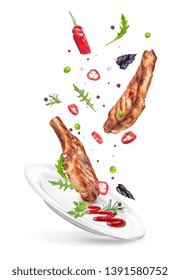 Vector illustration two steaks with hot peppers on a plate