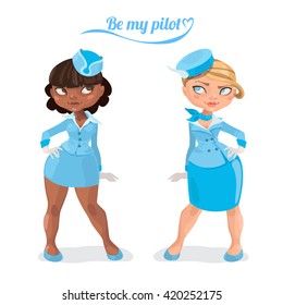 vector illustration of two stewardesses in uniform