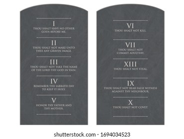 A vector illustration of two stone tablets with the ten commandments etched on them on an isolated white background