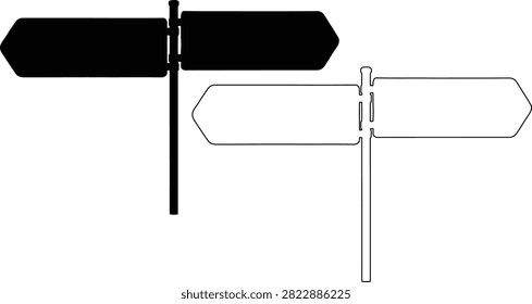 Vector illustration of two street signs at an intersection with directional arrows.