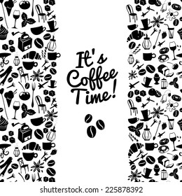 Vector illustration Two Stripes frame shape dessert pattern with cafe and food objects. Flat style