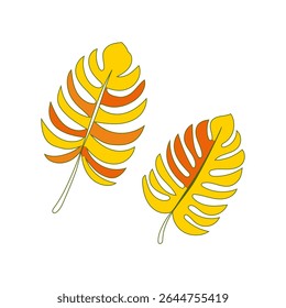 A vector illustration of two stylized fronds, resembling tropical leaves or feathers. The graphic design features alternating yellow and orange segments, isolated on a white background.