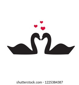 Vector illustration of two swans silhouettes in love. 