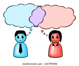 vector illustration of two symbolic figures (man and woman) with the same thought